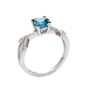 White gold ring with diamonds 0.06 ct and blue topaz 0.89 ct