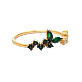 Yellow gold ring with diamonds 0.11 ct and emerald 0.25 ct