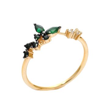 Yellow gold ring with diamonds 0.11 ct and emerald 0.25 ct