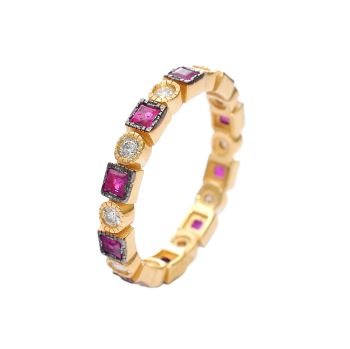Yellow gold ring with diamonds 0.32 ct and ruby 0.77 ct