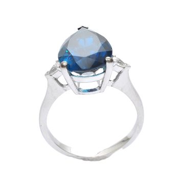 White gold ring with diamonds 0.12 ct and blue topaz 5.95 ct