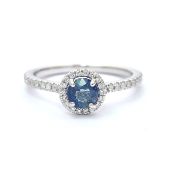 White gold ring with diamonds 0.31 ct and blue topaz 0.64 ct