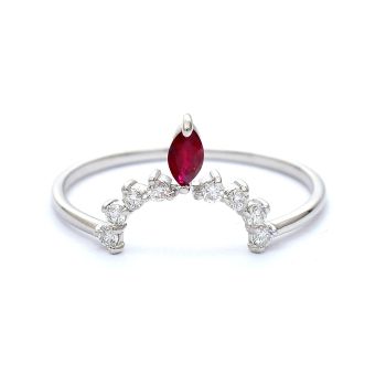 White gold ring with diamond 0.12 ct and ruby 0.13 ct