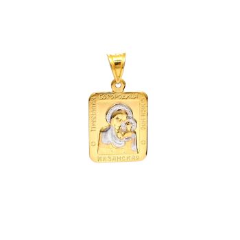 Медальон богородица от 14К жълто и бяло злато 