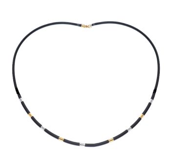 Yellow and white gold necklace with silicone